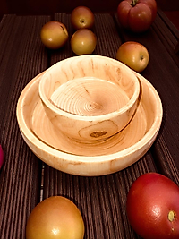 Kase - Ahşap Kase - 2li Tabak  Kase Seti - Ahşap Tabak