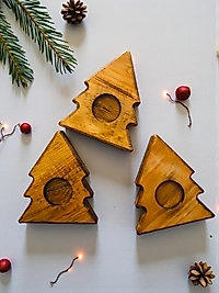 Ahşap Mumluk - 3lü Mumluk - Dekoratif Mumluk