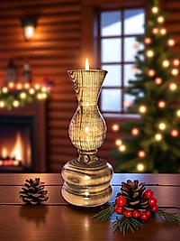 Ahşap Mumluk - Şamdan - Ahşap Şamdan - Gaz Lambası Görünümlü Dekoratif Mumluk - Mumluk - Ceviz Mumluk