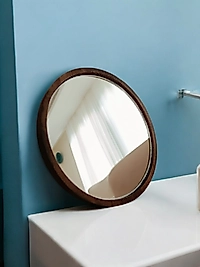 Yuvarlak Ahşap Kaplamalı Ayna - Ayna - Ahşap Ayna - Ahşap Çerçeveli Ayna - Ahşap Dekoratif Ayna - Ahşap Aynalı Çok Amaçlı Sunumluk