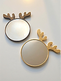 2li Dekoratif Ayna - Ahşap Kenarlı Ayna - Ren Geyiği Ayna - Geyik Desenli Ayna - Ayna - 2li Ayna
