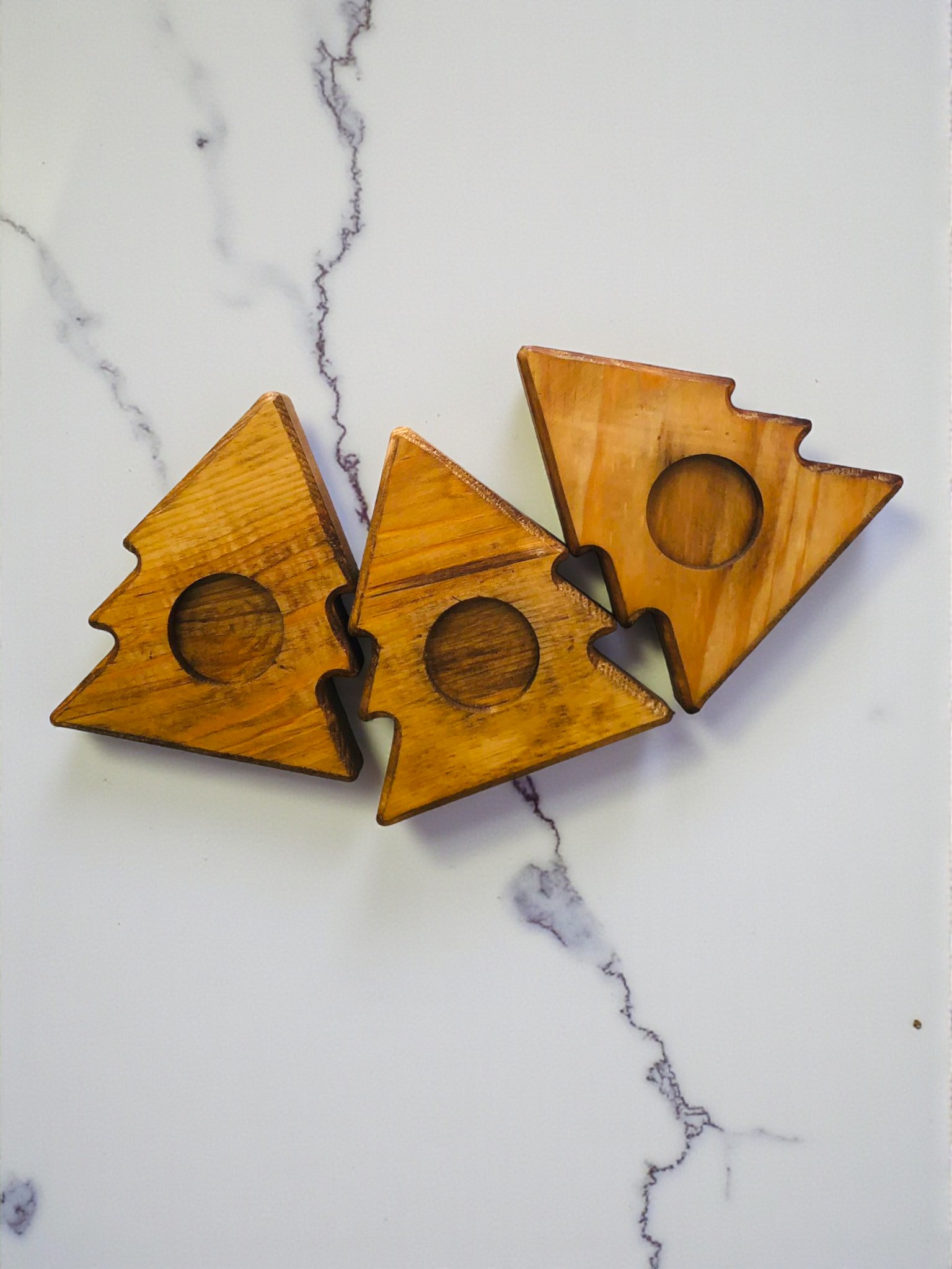 Ahşap Mumluk - 3lü Mumluk - Dekoratif Mumluk